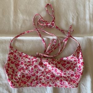 Frankies Pink Floral Bandeau Bikini Top - size medium